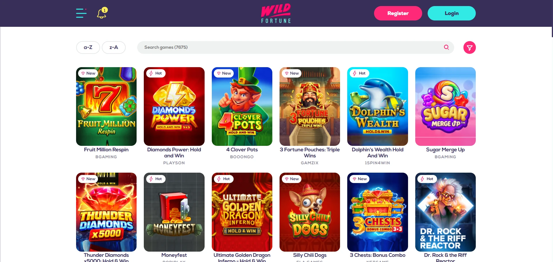 Wild Fortune games lobby screenshot